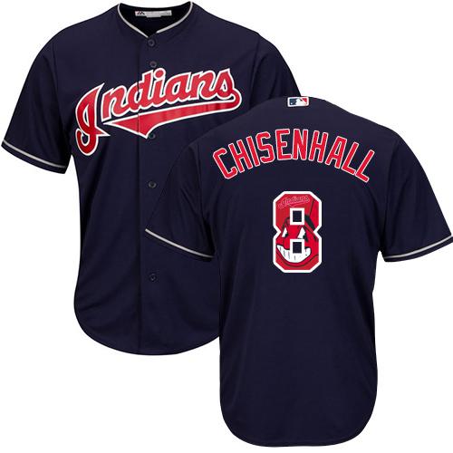 Indians #8 Lonnie Chisenhall Navy Blue Team Logo Fashion Stitched MLB Jersey